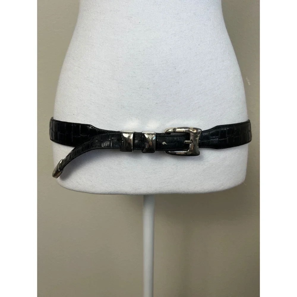 VTG Onyx by Brighton Ranger Belt Black Croc Embossed Leather Sz 36 USA Americana